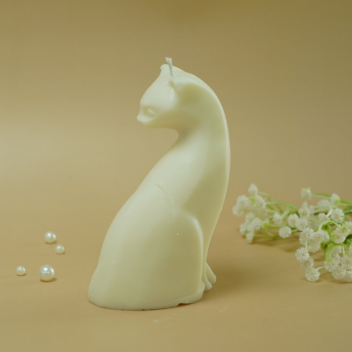Ivory Cat Shaped Decorative Candle