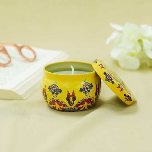 Yellow Traditional Printed Tin Candle