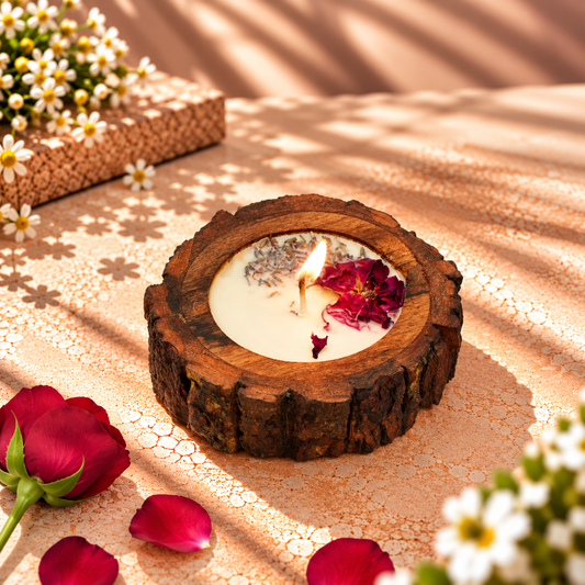 Wooden Bark Bowl Candle
