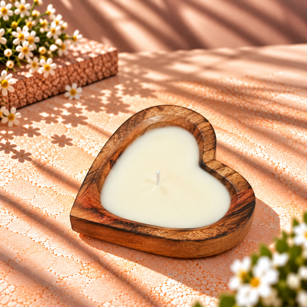 Heart-Shaped Lavender Wooden Bowl Candle