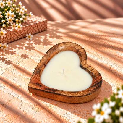 Heart-Shaped Lavender Wooden Bowl Candle