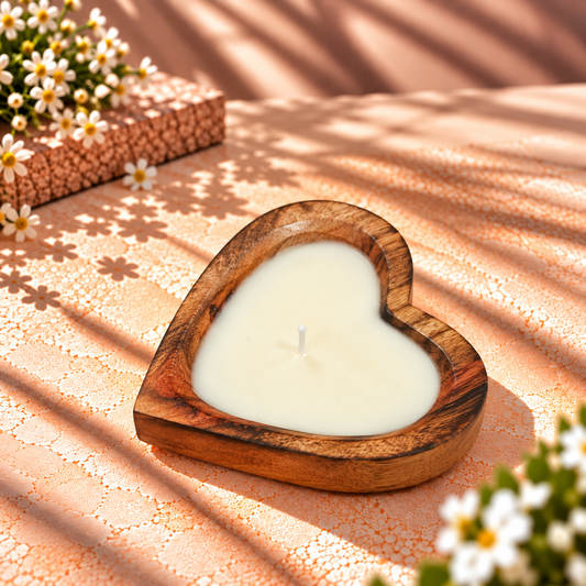 Heart-Shaped Lavender Wooden Bowl Candle