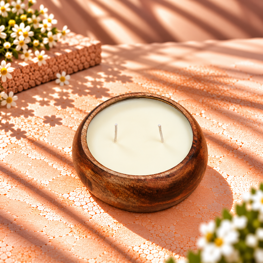 Round Wooden Bowl Candle
