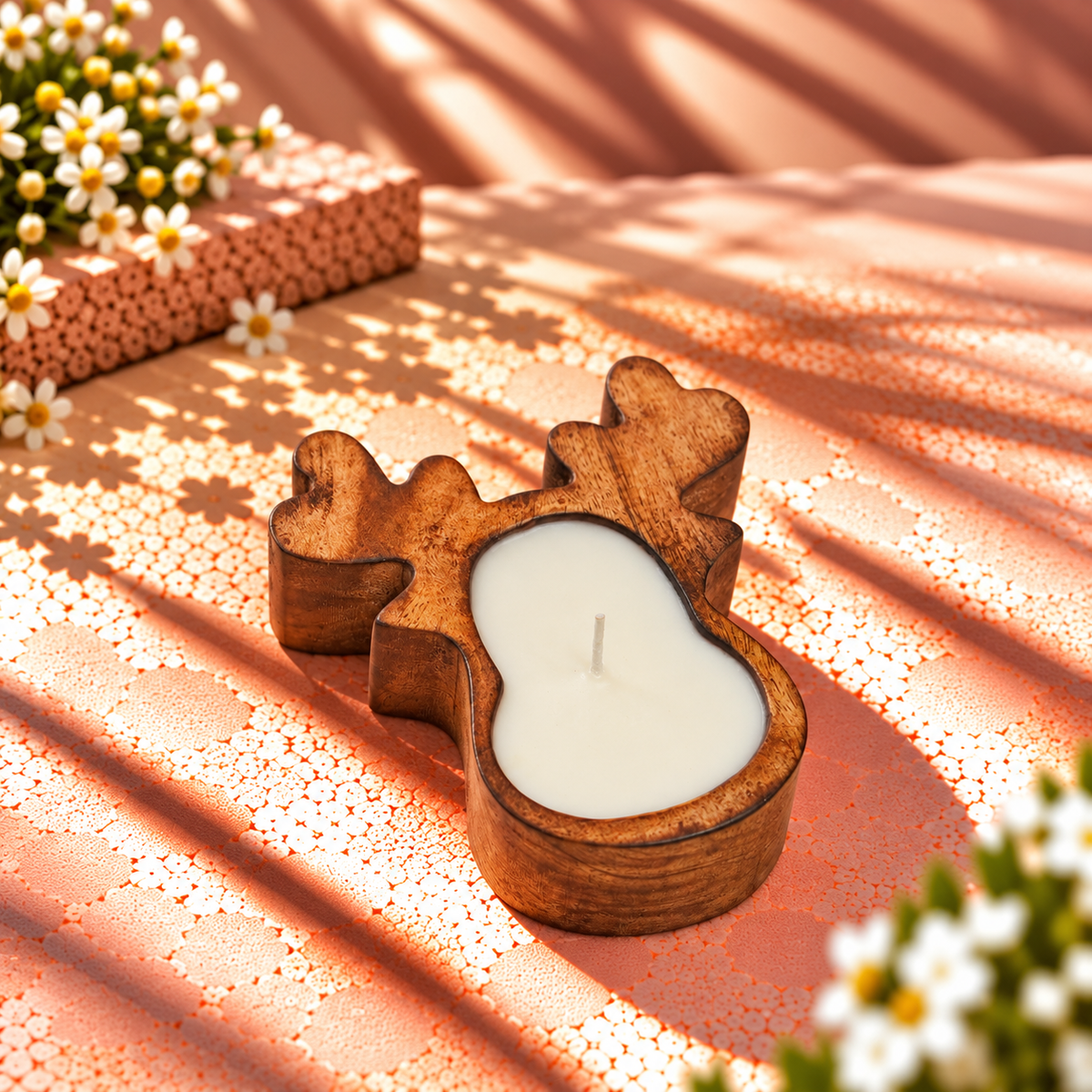 Reindeer Wooden Bowl Candle