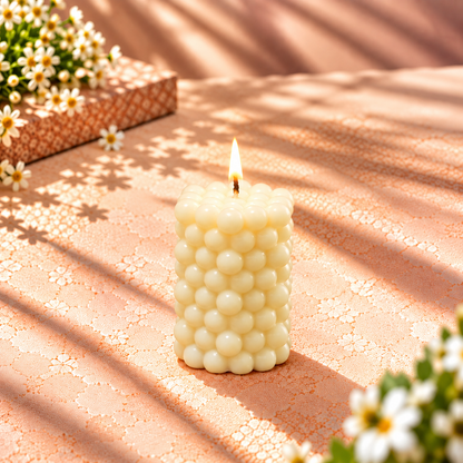 White Bubble Textured Candle | Decorative Pillar Candle for Home Décor