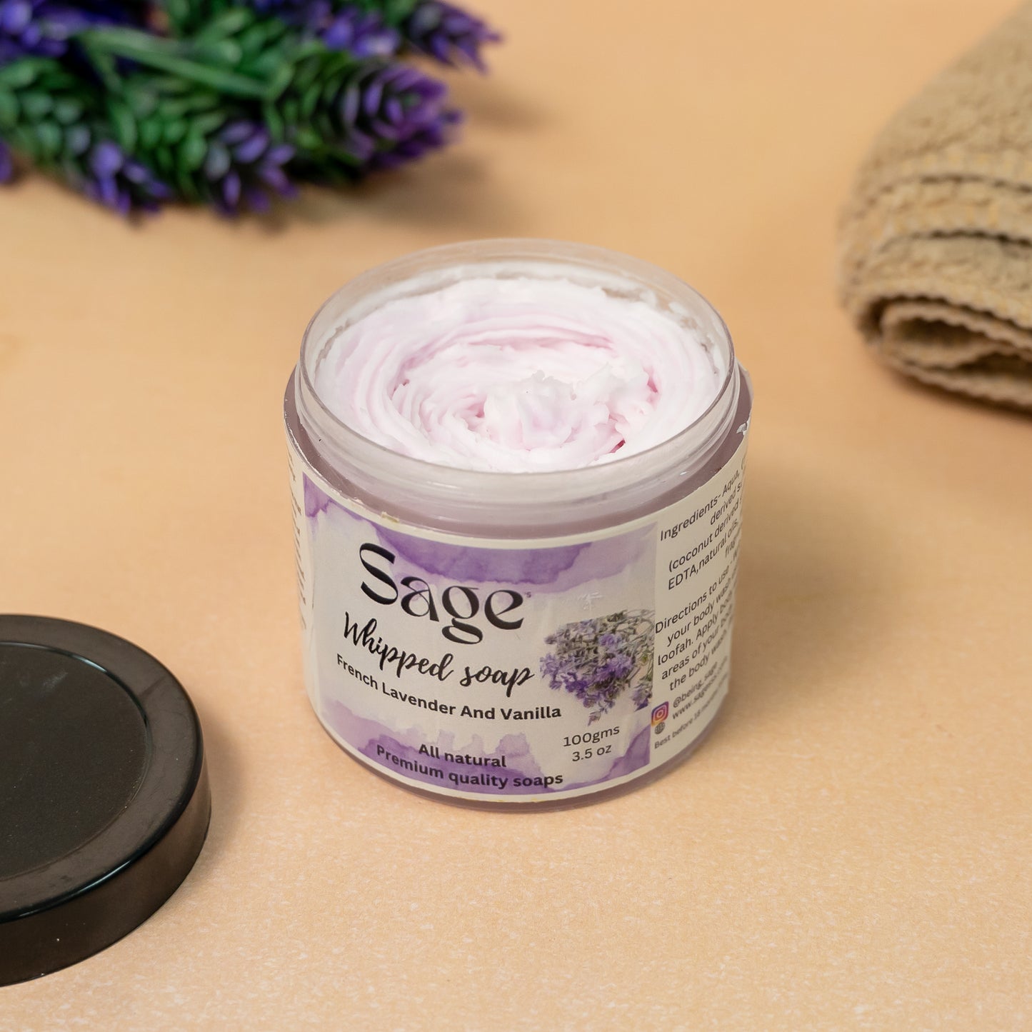 Sage’s Premium French Lavender and Vanilla Flavored All Natural Whipped Soap with Natual Oils and Fragrance Oils