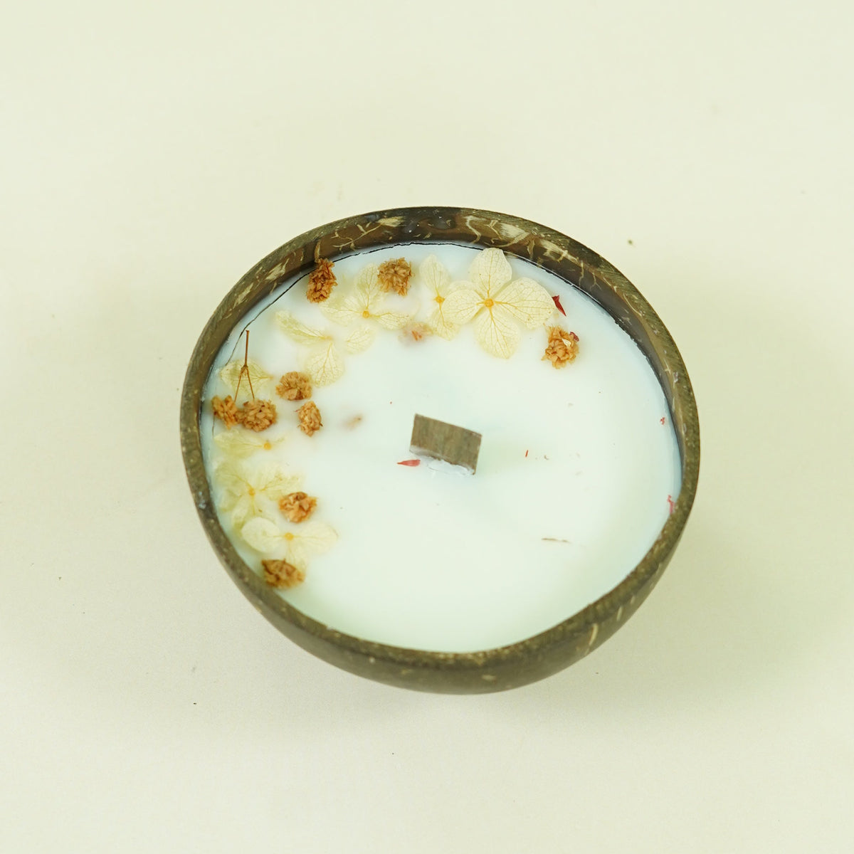 Handcrafted Coconut Bowl Candle with Dried Flowers | Natural Decorative Candle