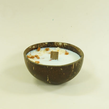 Handcrafted Coconut Bowl Candle with Dried Flowers | Natural Decorative Candle