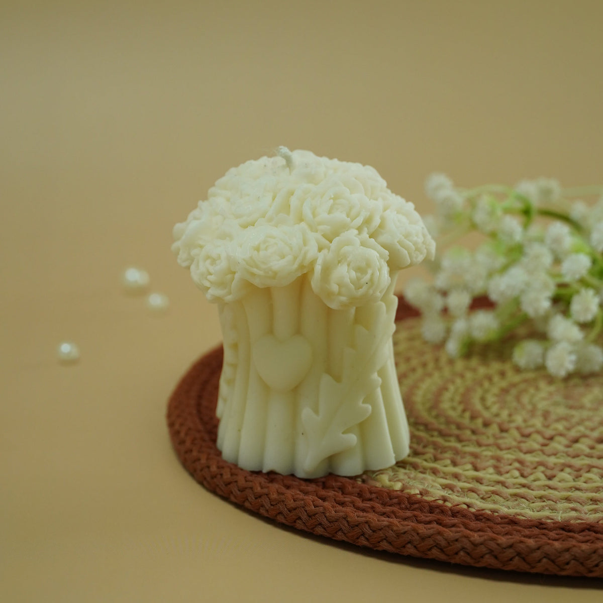 Elegant White Floral Candle | Decorative Flower-Shaped Candle for Home Décor