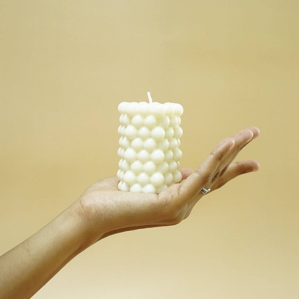 White Bubble Textured Candle | Decorative Pillar Candle for Home Décor