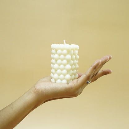 White Bubble Textured Candle | Decorative Pillar Candle for Home Décor