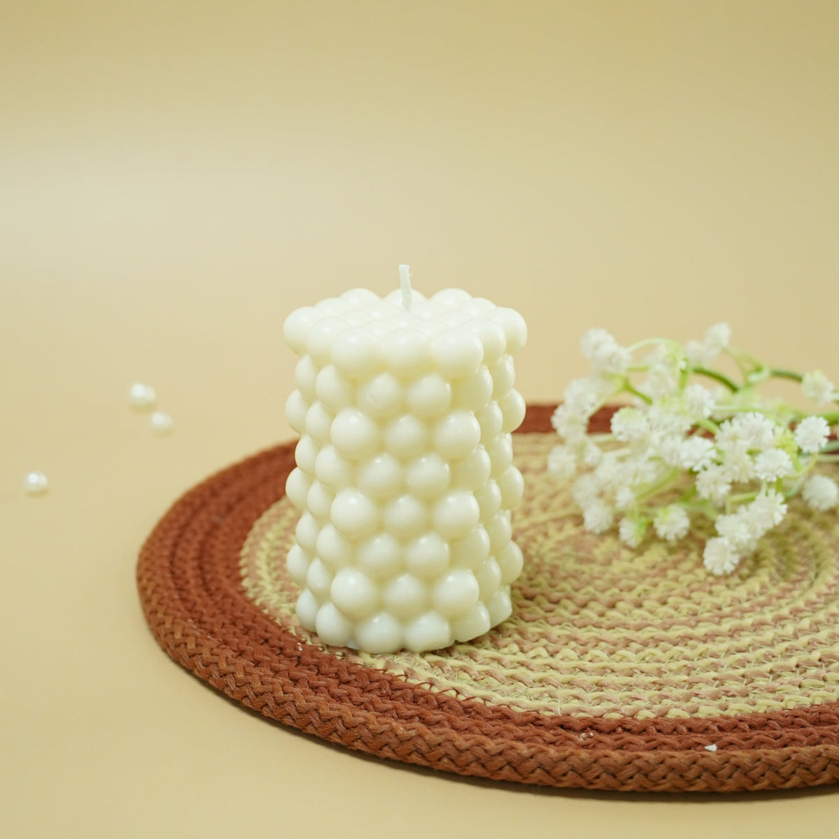 White Bubble Textured Candle | Decorative Pillar Candle for Home Décor