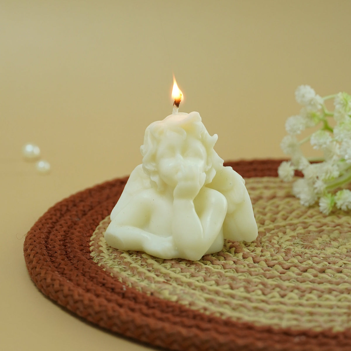 White Lion Sculptural Candle | Decorative Lion Candle for Home Décor