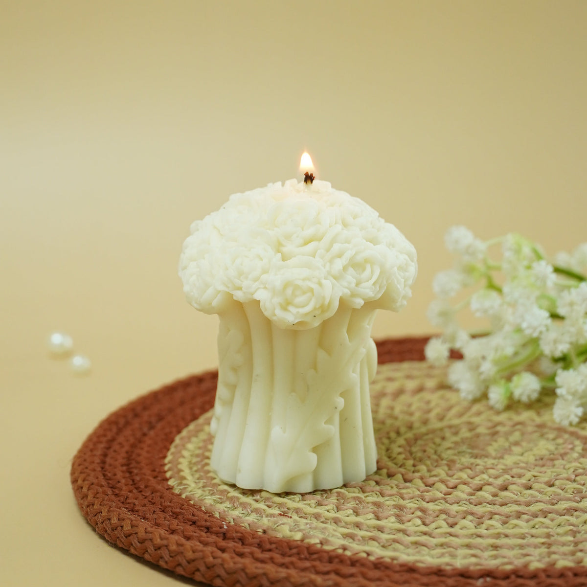 Elegant White Floral Candle | Decorative Flower-Shaped Candle for Home Décor