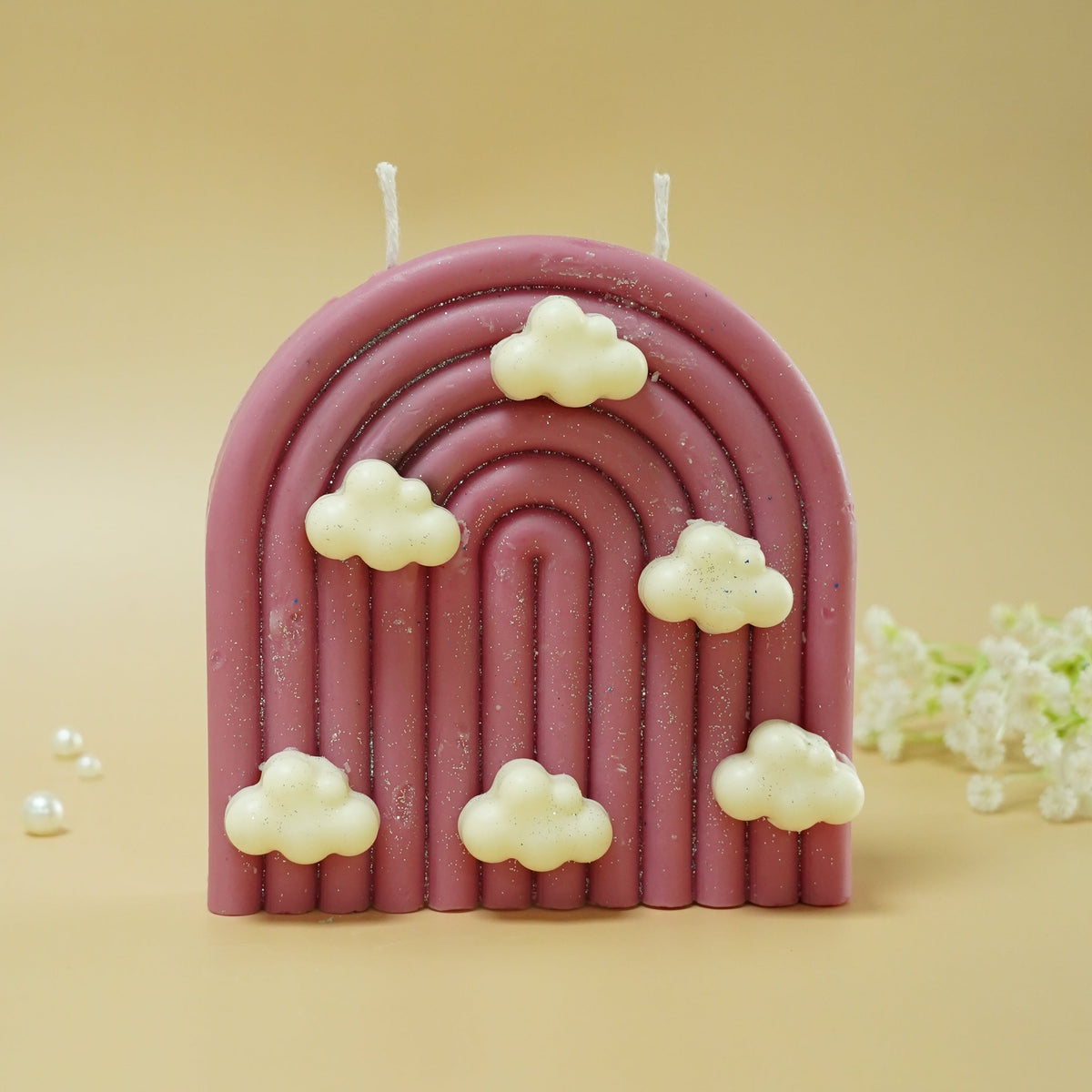 Pink Rainbow & Cloud Decorative Candle
