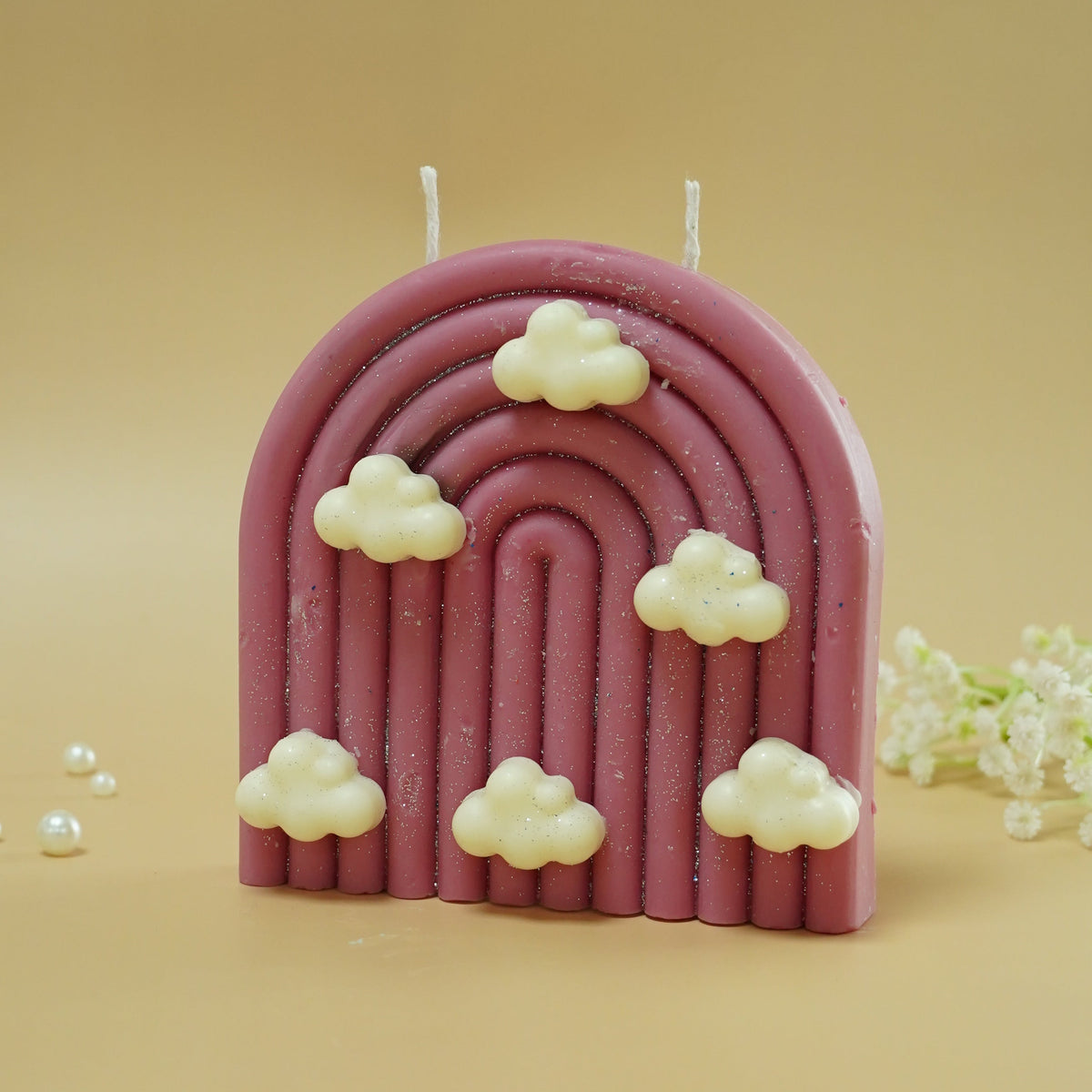 Pink Rainbow & Cloud Decorative Candle