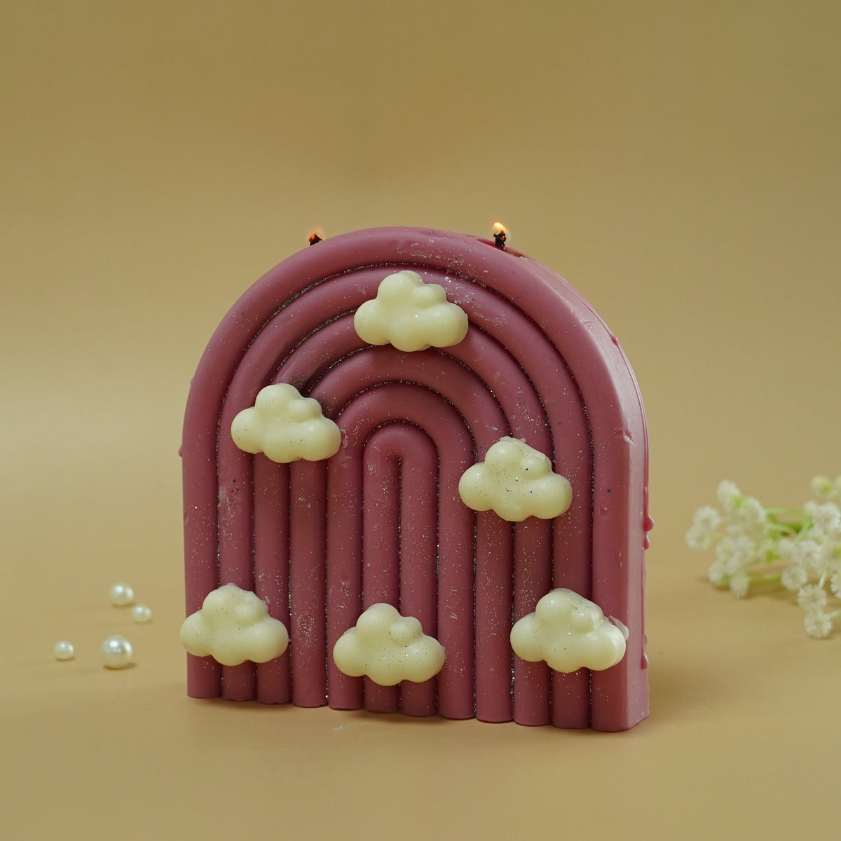 Pink Rainbow & Cloud Decorative Candle
