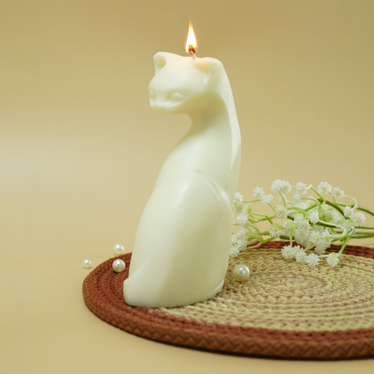 Ivory Cat Shaped Decorative Candle