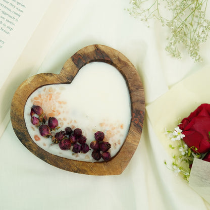 Heart-Shaped Rose Wooden Bowl Candle