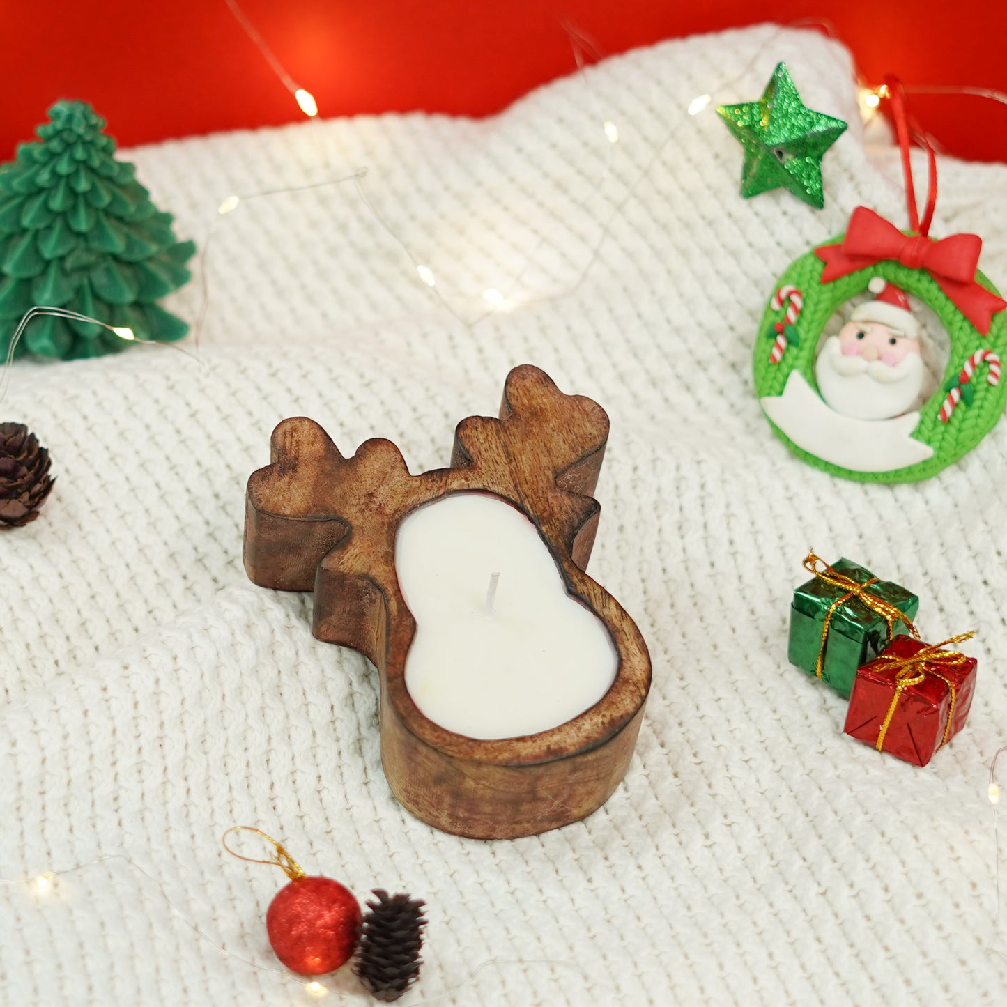 Reindeer Wooden Bowl Candle