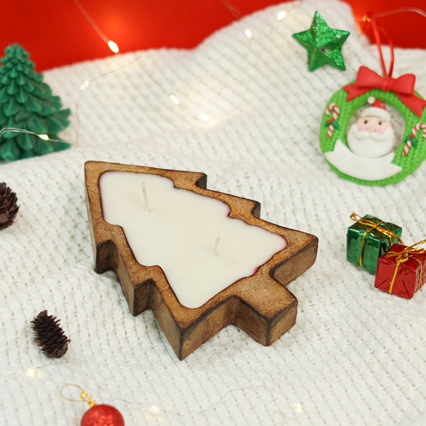 Christmas Tree Wooden Bowl Candle