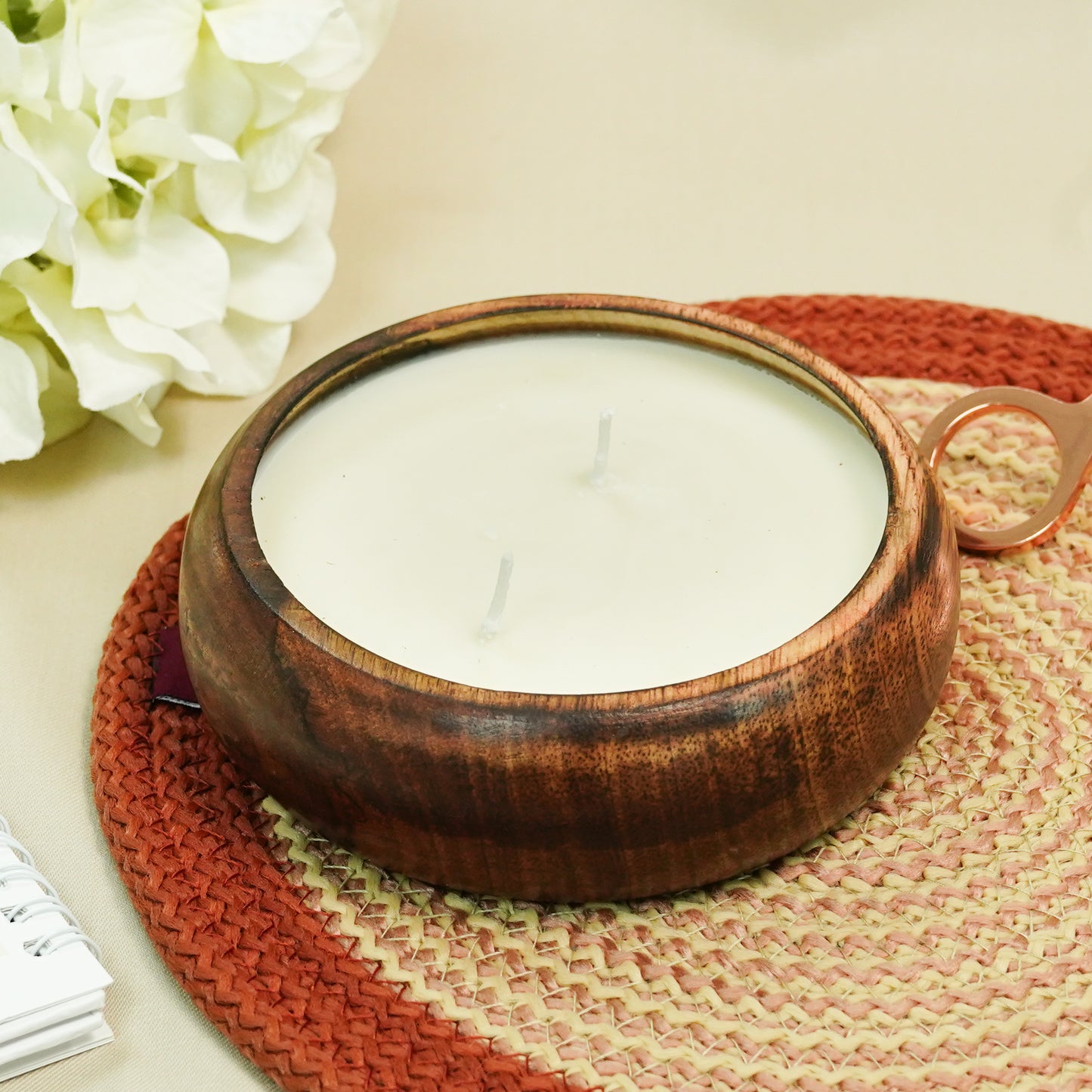 Round Wooden Bowl Candle