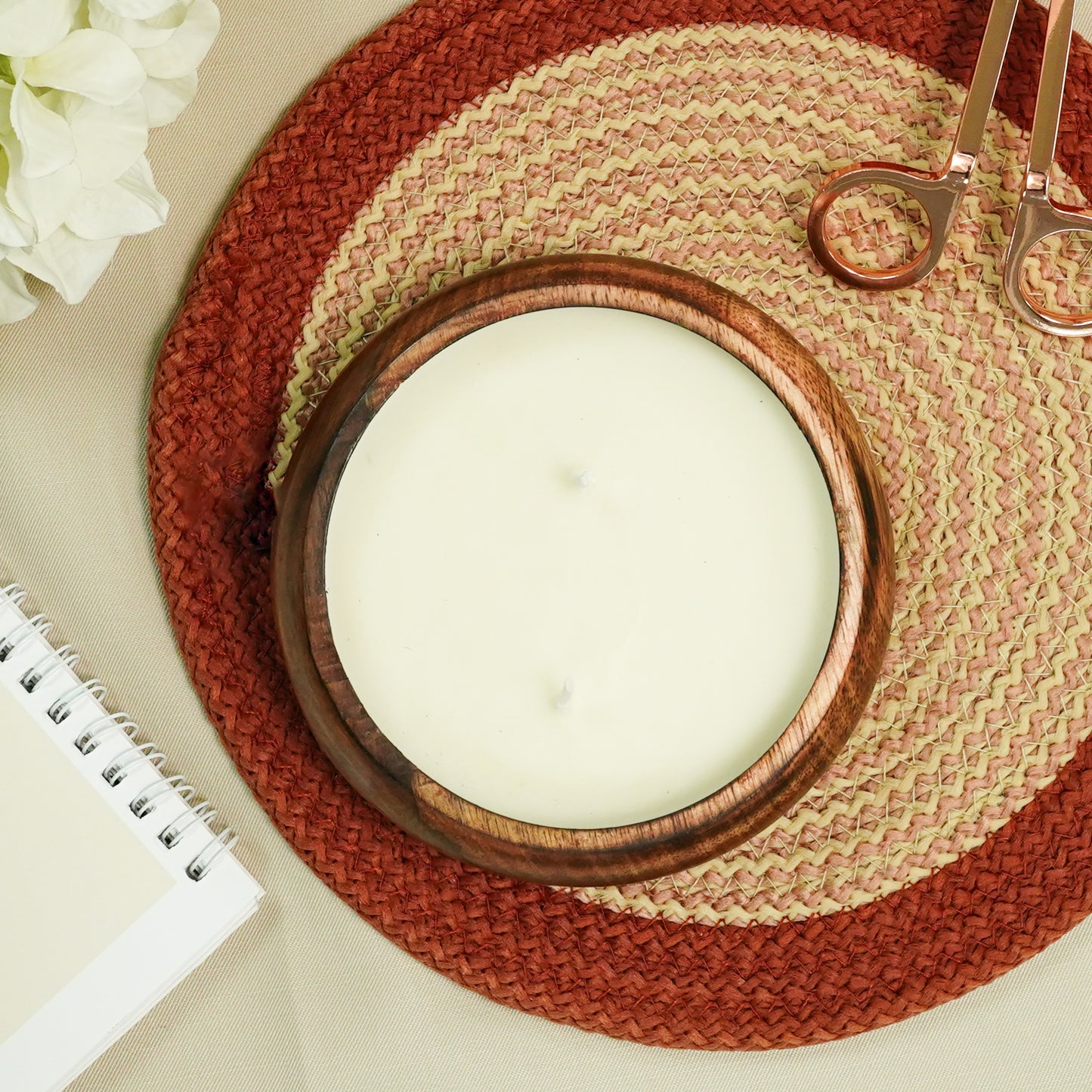Round Wooden Bowl Candle