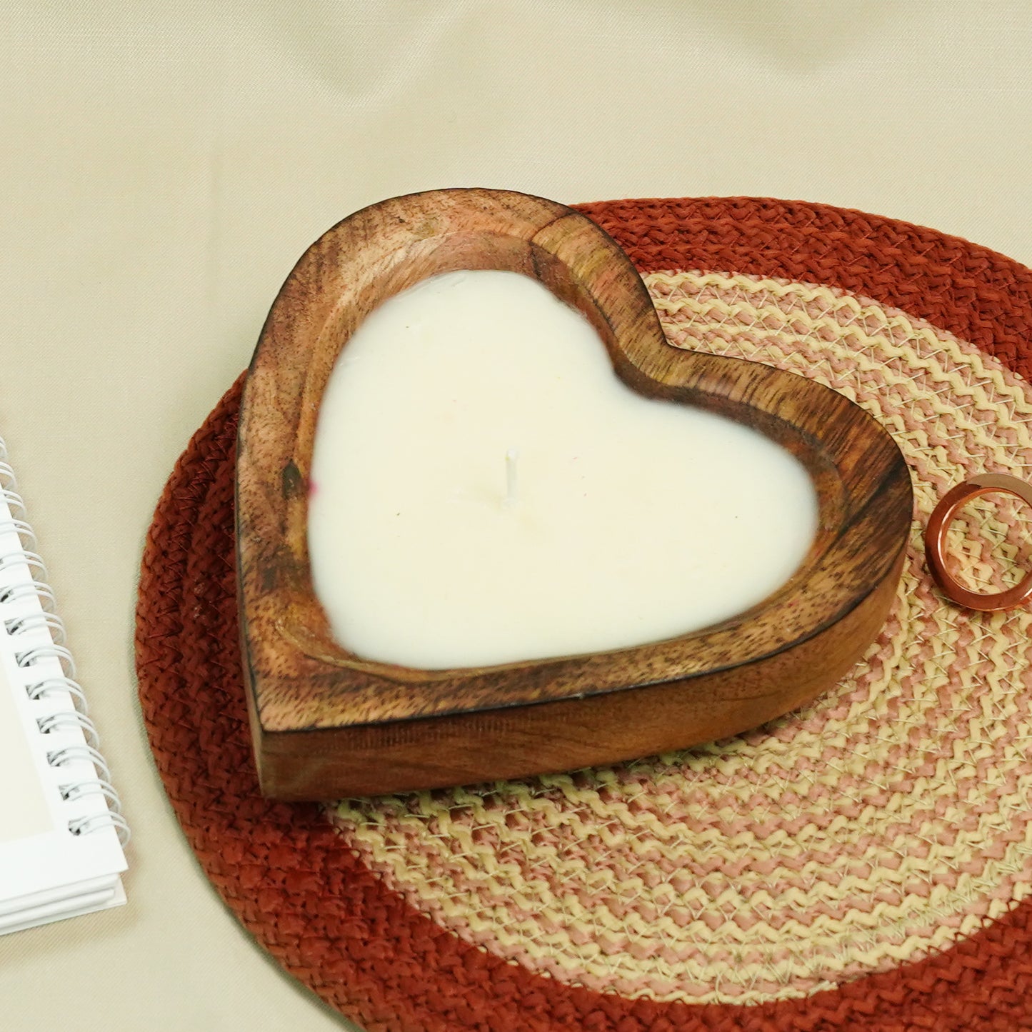 Heart-Shaped Lavender Wooden Bowl Candle