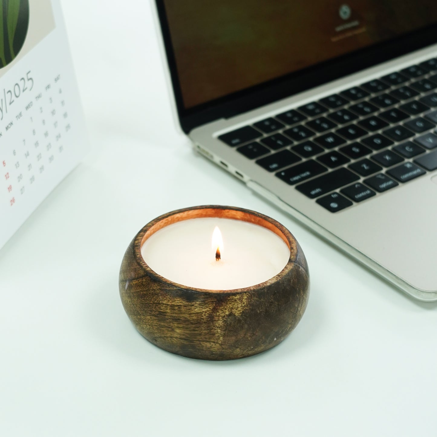 Wooden Dough Bowl Candle