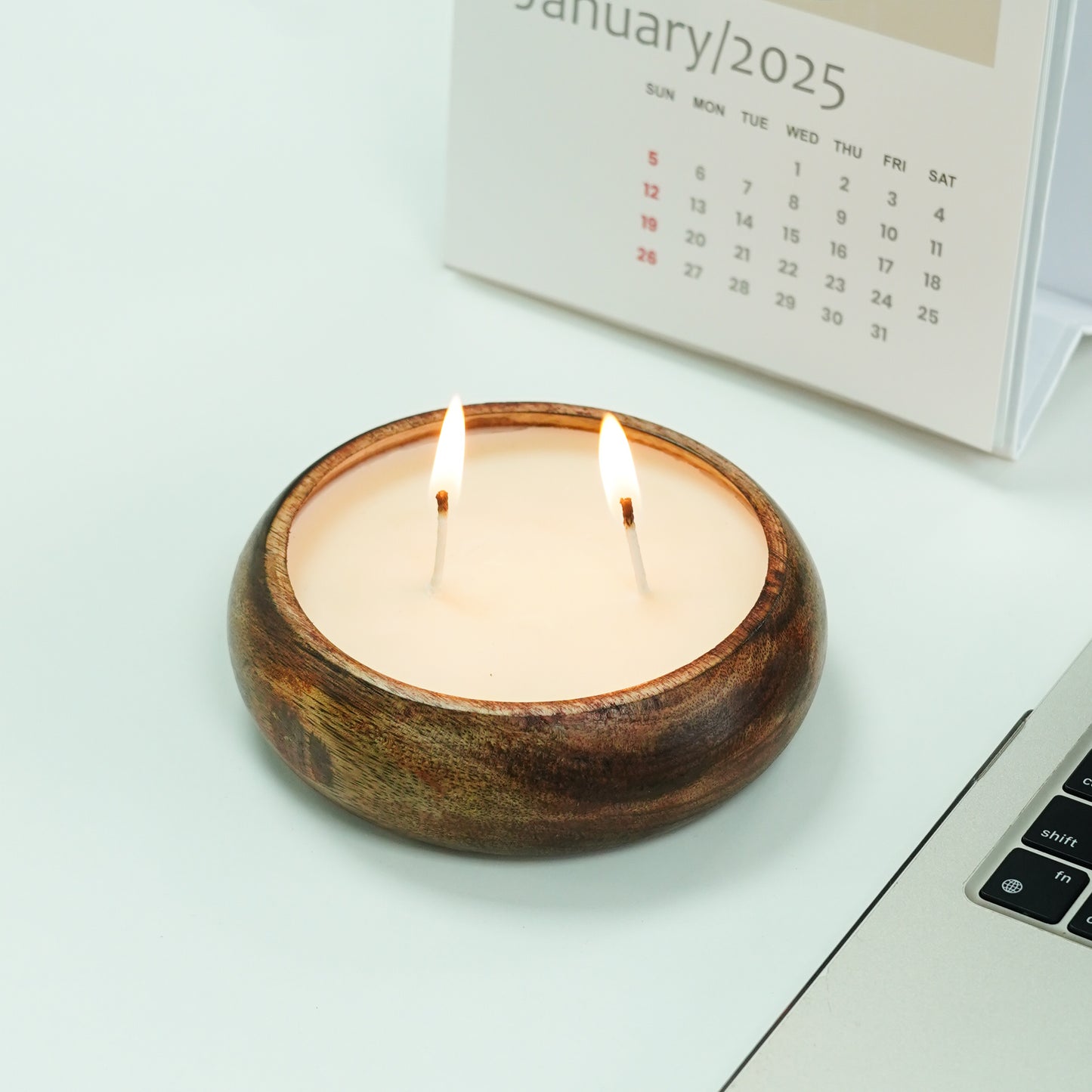 Round Wooden Bowl Candle