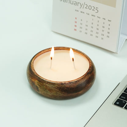 Round Wooden Bowl Candle
