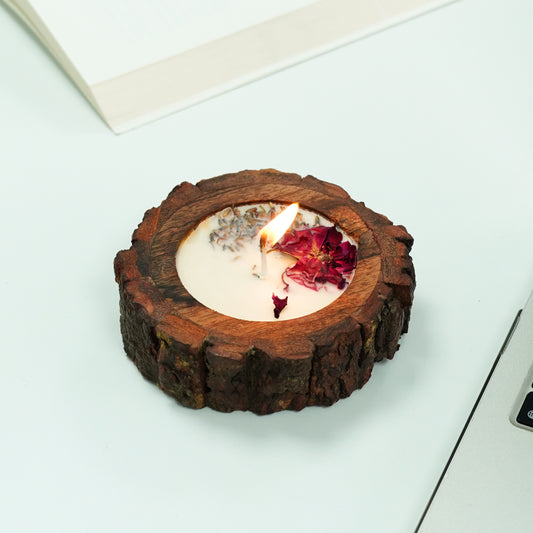 Wooden Bark Bowl Candle