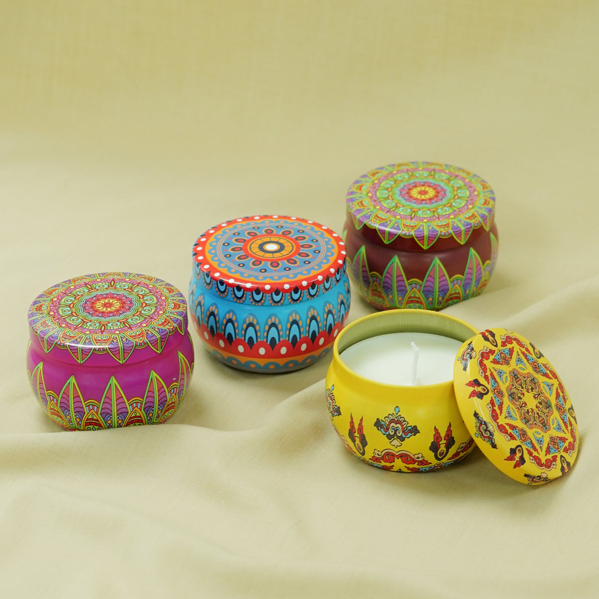 Blue Decorative Printed Tin Candle