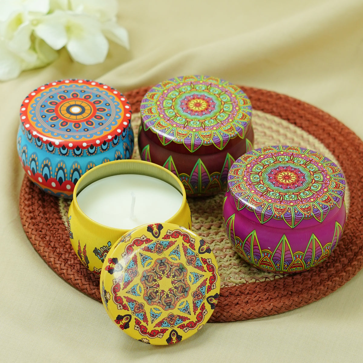 Maroon Mandala Printed Tin Candle
