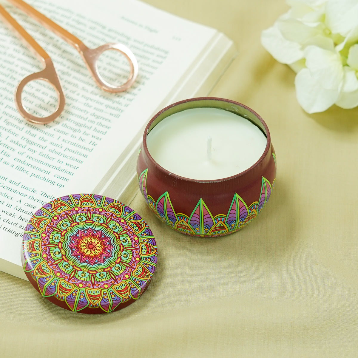 Maroon Mandala Printed Tin Candle