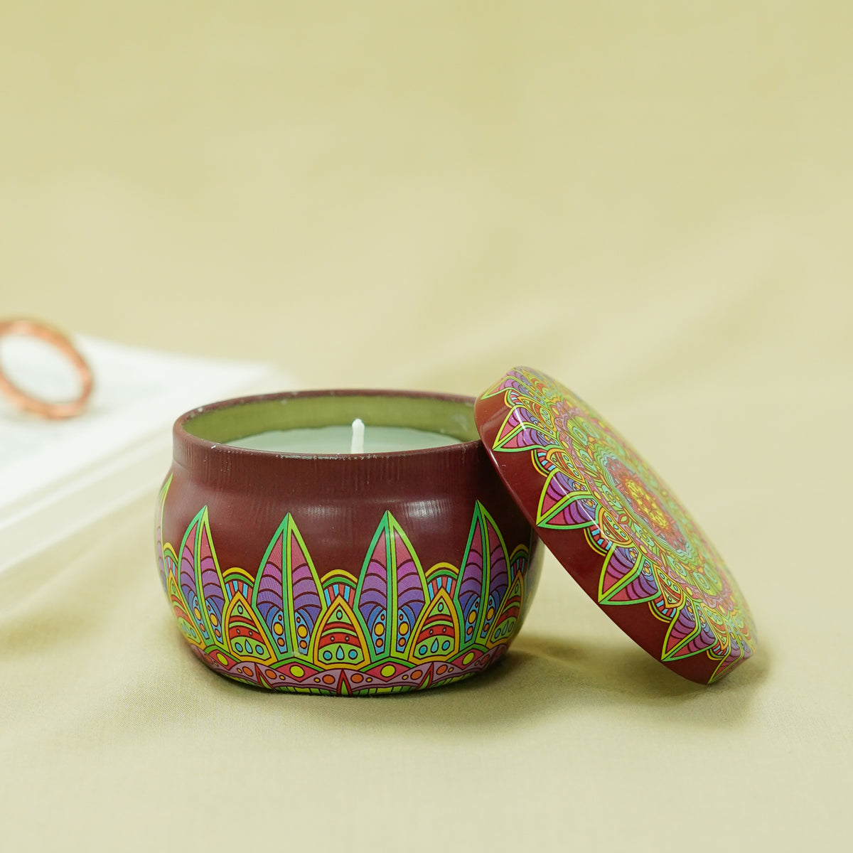 Maroon Mandala Printed Tin Candle