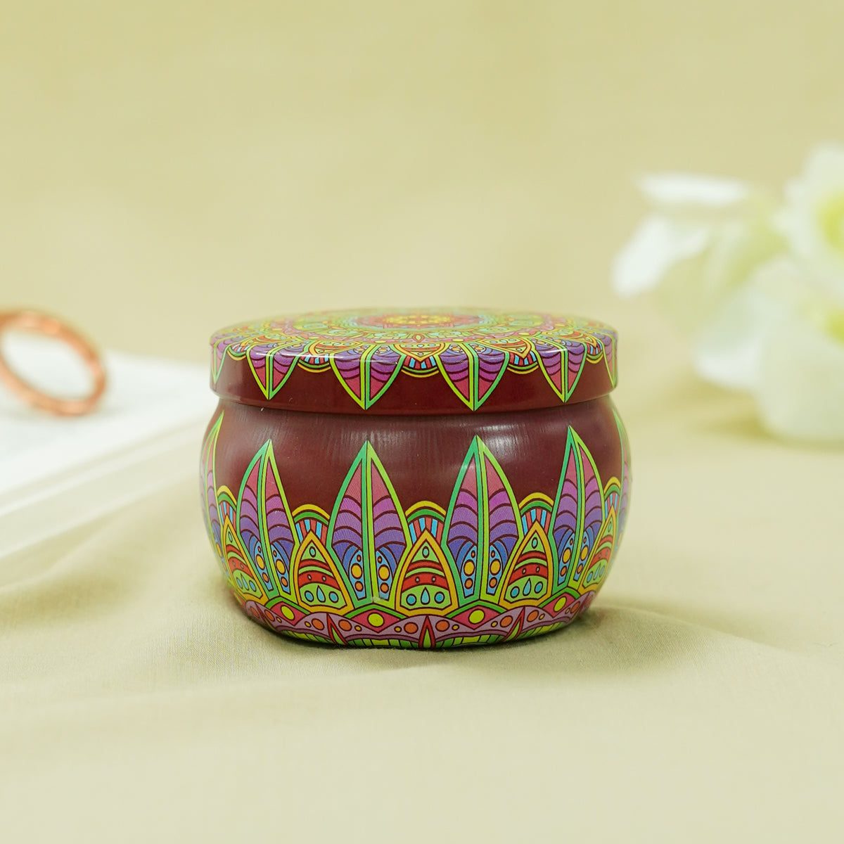 Maroon Mandala Printed Tin Candle