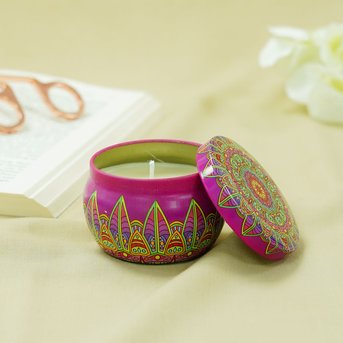 Pink Mandala Printed Tin Candle