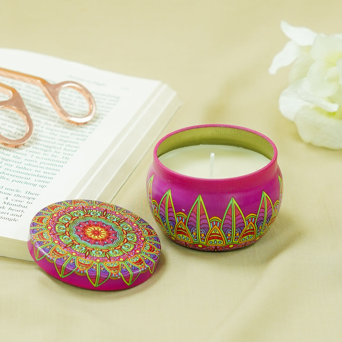 Pink Mandala Printed Tin Candle