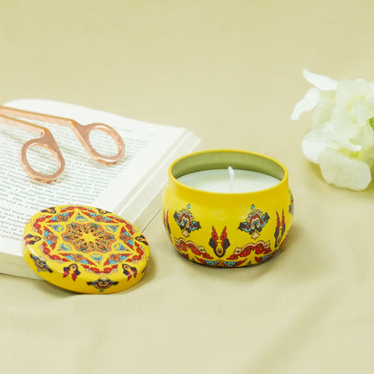 Yellow Traditional Printed Tin Candle