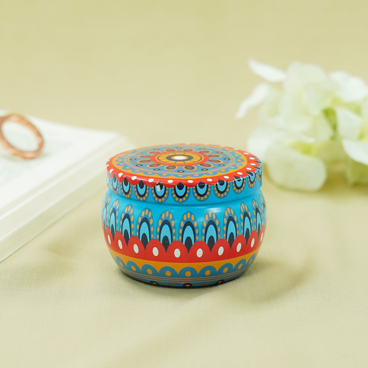 Blue Decorative Printed Tin Candle