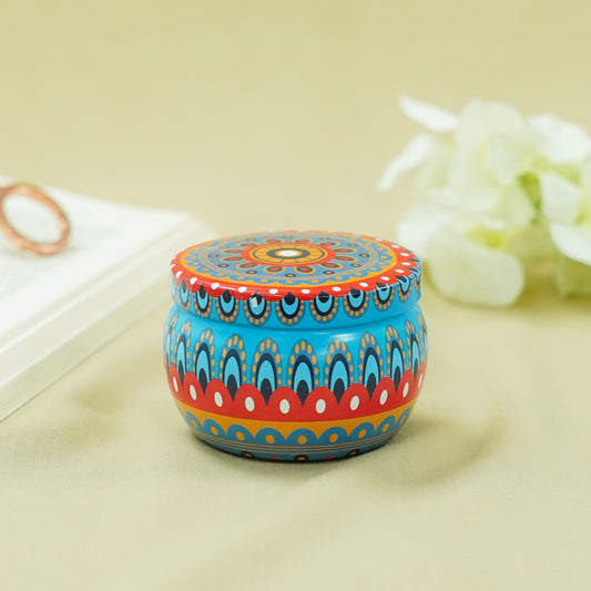 Blue Decorative Printed Tin Candle