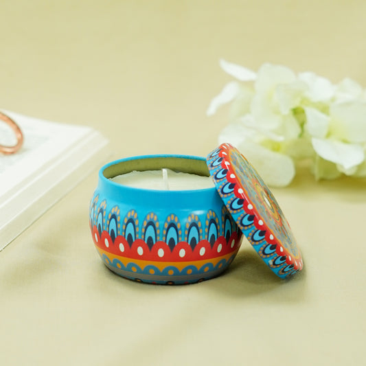 Blue Decorative Printed Tin Candle