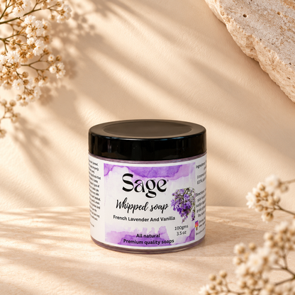 Sage’s Premium French Lavender and Vanilla Flavored All Natural Whipped Soap with Natual Oils and Fragrance Oils