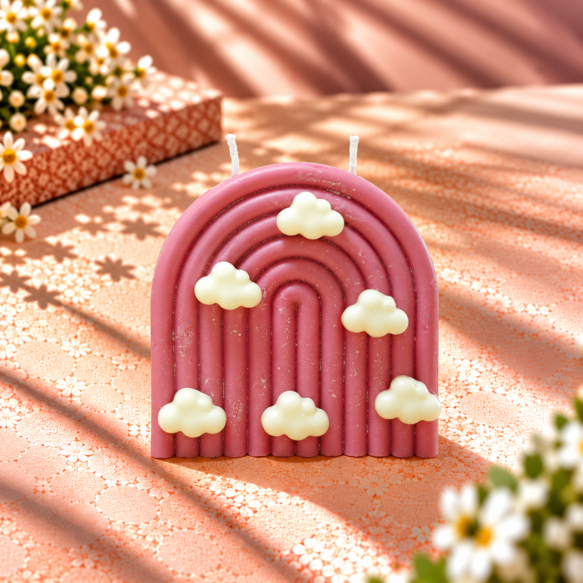 Pink Rainbow & Cloud Decorative Candle